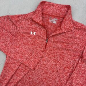 Under Armour 1/4 Zip Womens Medium Red Loose Heatgear Performance Pullover Golf